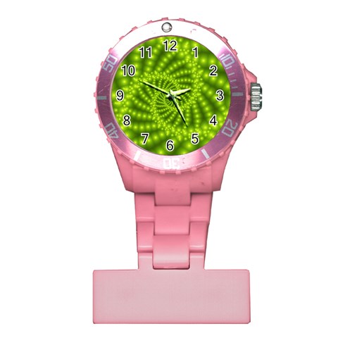 Glossy Lime Green Beaded Spiral Fractal Plastic Nurses Watch from ArtsNow.com Front