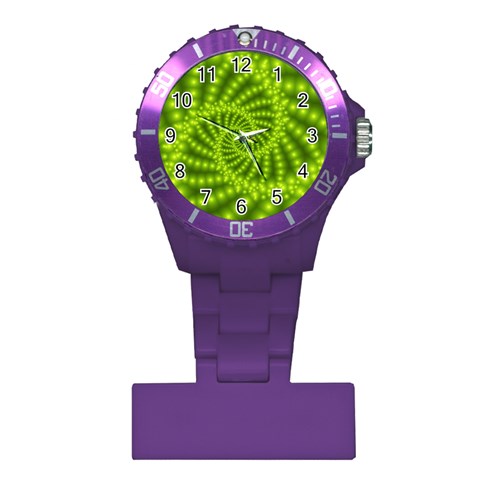 Glossy Lime Green Beaded Spiral Fractal Plastic Nurses Watch from ArtsNow.com Front