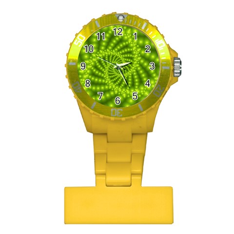 Glossy Lime Green Beaded Spiral Fractal Plastic Nurses Watch from ArtsNow.com Front