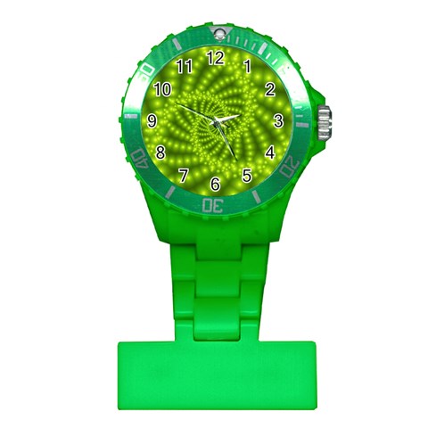 Glossy Lime Green Beaded Spiral Fractal Plastic Nurses Watch from ArtsNow.com Front