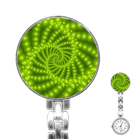 Glossy Lime Green Beaded Spiral Fractal Stainless Steel Nurses Watch from ArtsNow.com Front