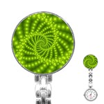 Glossy Lime Green Beaded Spiral Fractal Stainless Steel Nurses Watch