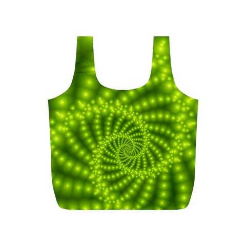 Glossy Lime Green Beaded Spiral Fractal Full Print Recycle Bag (S) from ArtsNow.com Front