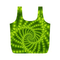 Glossy Lime Green Beaded Spiral Fractal Full Print Recycle Bag (M) from ArtsNow.com Front