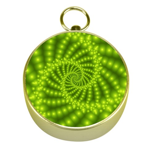 Glossy Lime Green Beaded Spiral Fractal Gold Compass from ArtsNow.com Front