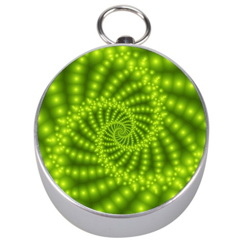 Glossy Lime Green Beaded Spiral Fractal Silver Compass from ArtsNow.com Front