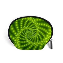 Glossy Lime Green Beaded Spiral Fractal Accessory Pouch (Small) from ArtsNow.com Front