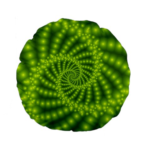 Glossy Lime Green Beaded Spiral Fractal Standard 15  Premium Flano Round Cushion  from ArtsNow.com Front