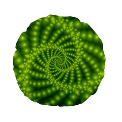 Glossy Lime Green Beaded Spiral Fractal Standard 15  Premium Flano Round Cushion  from ArtsNow.com Front