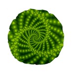 Glossy Lime Green Beaded Spiral Fractal Standard 15  Premium Flano Round Cushion 