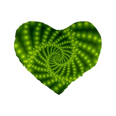 Glossy Lime Green Beaded Spiral Fractal Standard 16  Premium Flano Heart Shape Cushion  from ArtsNow.com Front