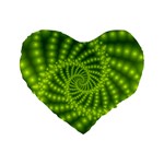 Glossy Lime Green Beaded Spiral Fractal Standard 16  Premium Flano Heart Shape Cushion 