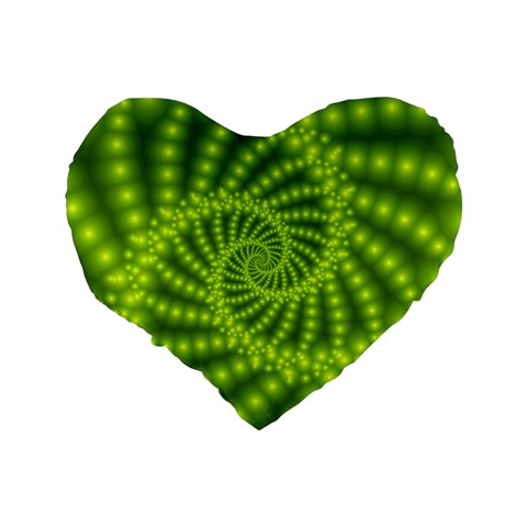 Glossy Lime Green Beaded Spiral Fractal Standard 16  Premium Flano Heart Shape Cushion  from ArtsNow.com Back