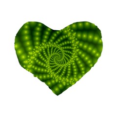 Glossy Lime Green Beaded Spiral Fractal Standard 16  Premium Flano Heart Shape Cushion  from ArtsNow.com Back