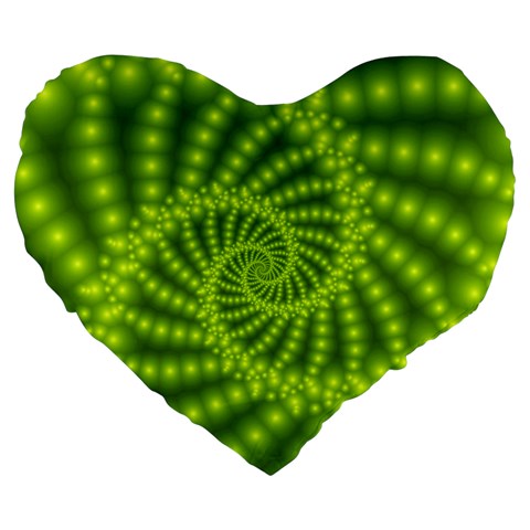 Glossy Lime Green Beaded Spiral Fractal Large 19  Premium Flano Heart Shape Cushion from ArtsNow.com Front