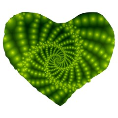 Glossy Lime Green Beaded Spiral Fractal Large 19  Premium Flano Heart Shape Cushion from ArtsNow.com Front