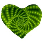 Glossy Lime Green Beaded Spiral Fractal Large 19  Premium Flano Heart Shape Cushion