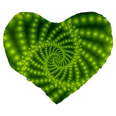 Glossy Lime Green Beaded Spiral Fractal Large 19  Premium Flano Heart Shape Cushion from ArtsNow.com Back