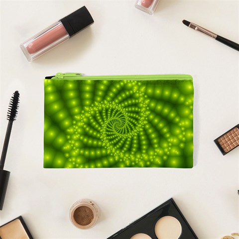 Glossy Lime Green Beaded Spiral Fractal Cosmetic Bag (XS) from ArtsNow.com Front