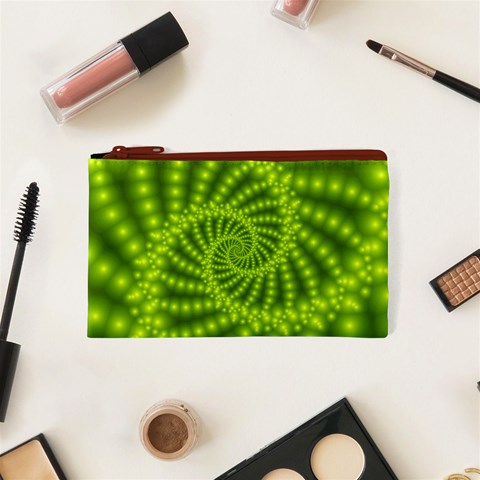 Glossy Lime Green Beaded Spiral Fractal Cosmetic Bag (XS) from ArtsNow.com Front