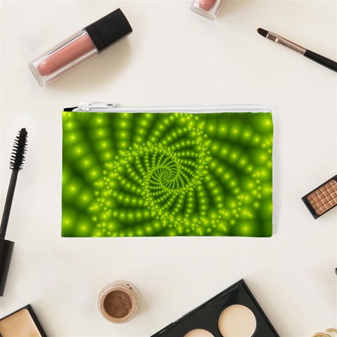 Glossy Lime Green Beaded Spiral Fractal Cosmetic Bag (XS) from ArtsNow.com Front