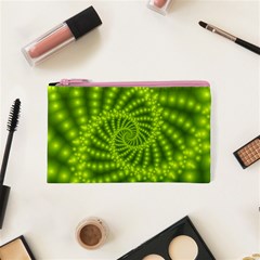 Glossy Lime Green Beaded Spiral Fractal Cosmetic Bag (XS) from ArtsNow.com Front