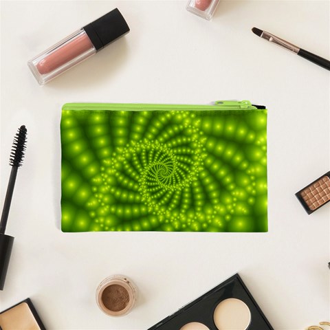 Glossy Lime Green Beaded Spiral Fractal Cosmetic Bag (XS) from ArtsNow.com Back