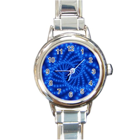 Glossy Blue Beaded Spiral Fractal Round Italian Charm Watch from ArtsNow.com Front