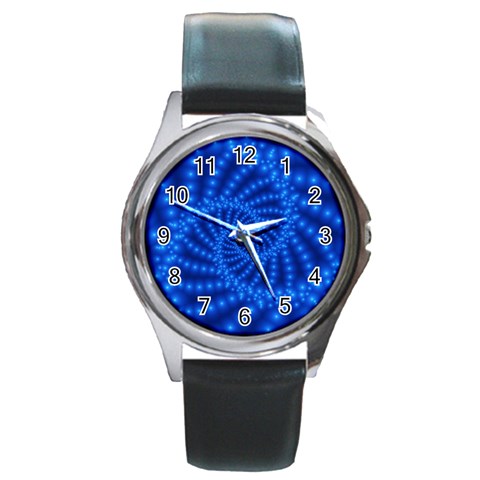 Glossy Blue Beaded Spiral Fractal Round Metal Watch from ArtsNow.com Front