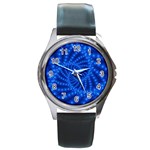 Glossy Blue Beaded Spiral Fractal Round Metal Watch