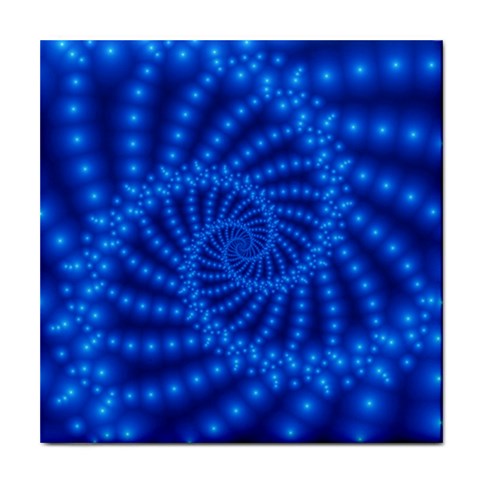 Glossy Blue Beaded Spiral Fractal Tile Coaster from ArtsNow.com Front