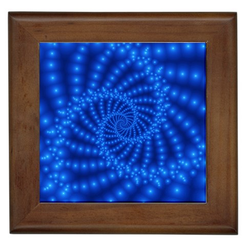 Glossy Blue Beaded Spiral Fractal Framed Tile from ArtsNow.com Front