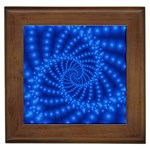 Glossy Blue Beaded Spiral Fractal Framed Tile