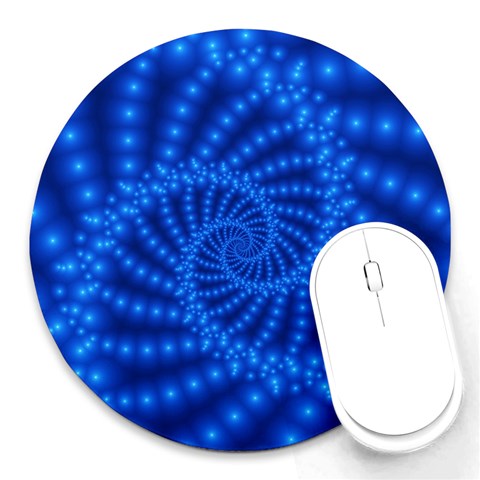 Glossy Blue Beaded Spiral Fractal Round Mousepad from ArtsNow.com Front