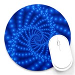 Glossy Blue Beaded Spiral Fractal Round Mousepad