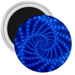 Glossy Blue Beaded Spiral Fractal 3  Magnet