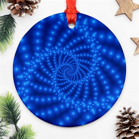 Glossy Blue Beaded Spiral Fractal Ornament (Round) from ArtsNow.com Front