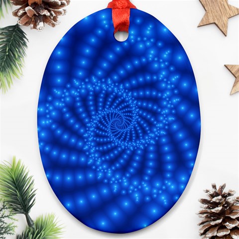 Glossy Blue Beaded Spiral Fractal Ornament (Oval) from ArtsNow.com Front