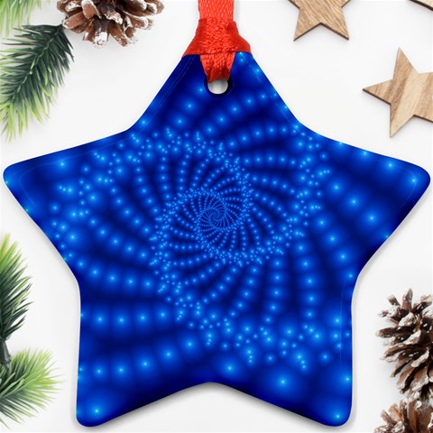 Glossy Blue Beaded Spiral Fractal Ornament (Star) from ArtsNow.com Front