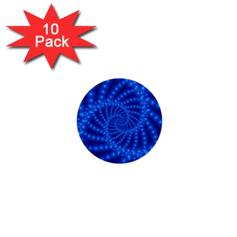 Glossy Blue Beaded Spiral Fractal 1  Mini Button (10 pack)  from ArtsNow.com Front