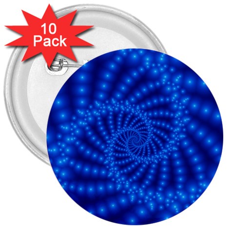 Glossy Blue Beaded Spiral Fractal 3  Button (10 pack) from ArtsNow.com Front