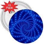 Glossy Blue Beaded Spiral Fractal 3  Button (10 pack)