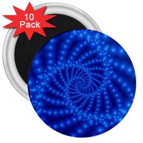 Glossy Blue Beaded Spiral Fractal 3  Magnet (10 pack) from ArtsNow.com Front