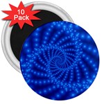 Glossy Blue Beaded Spiral Fractal 3  Magnet (10 pack)