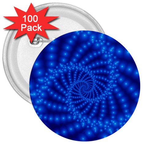 Glossy Blue Beaded Spiral Fractal 3  Button (100 pack) from ArtsNow.com Front