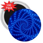 Glossy Blue Beaded Spiral Fractal 3  Magnet (100 pack)