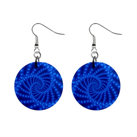 Glossy Blue Beaded Spiral Fractal 1  Button Earrings from ArtsNow.com Front