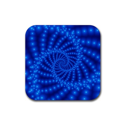 Glossy Blue Beaded Spiral Fractal Rubber Coaster (Square) from ArtsNow.com Front