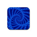 Glossy Blue Beaded Spiral Fractal Rubber Coaster (Square)