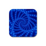 Glossy Blue Beaded Spiral Fractal Rubber Square Coaster (4 pack)